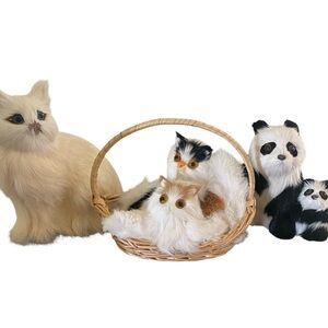 Realistic Lifelike Adorable Animal Figurine 1 Cat, 2 Kittens, Mom & Baby Panda